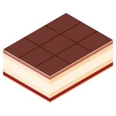Chocolate cake, isometric view. 3D rendering. Vector illustration.