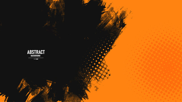 Abstract orange and black grunge texture background with halftone effect vector.	
