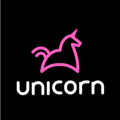 Vector Logo Unicorn with Pink Animal Unicorn. Line Art Style Design of Creative Logotype