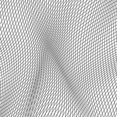 Abstract deformed wireframe mesh. 3D vector background of curved surface.