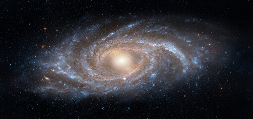 A view from space to a spiral galaxy and stars. Universe filled with stars, nebula and galaxy,....