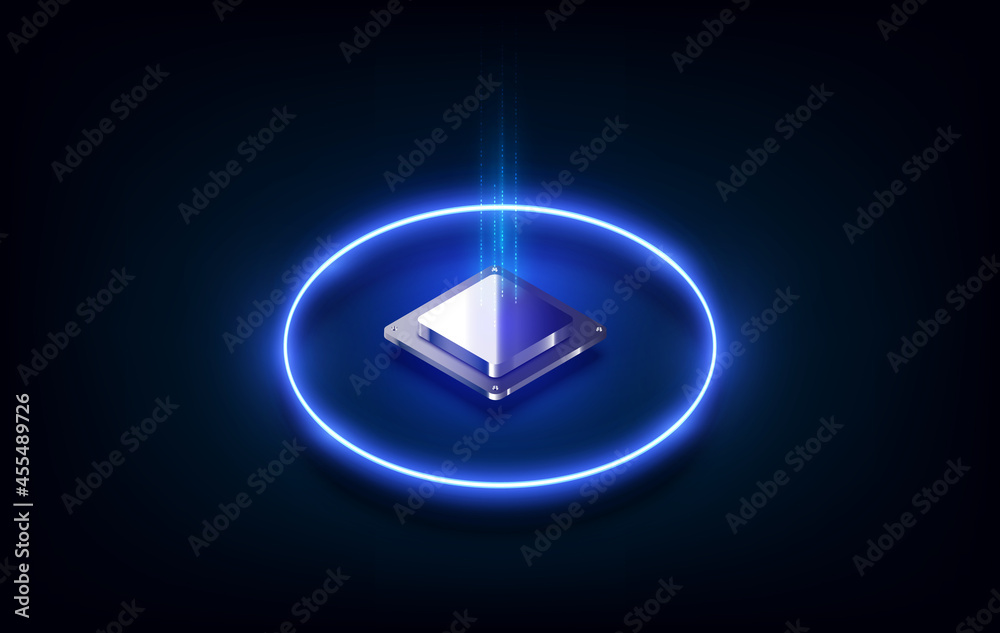 Poster abstract technology chip processor background circuit board and html code,3d illustration blue techn