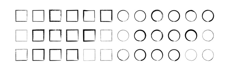 Set of brush strokes. Square and round brush frames. 
