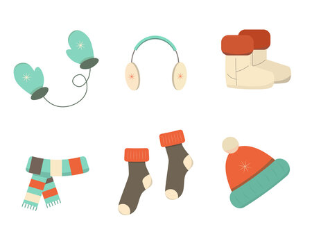 Icons set of the winter clothes.Flat illustration