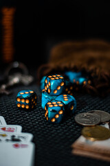 Cyan black six sided dice