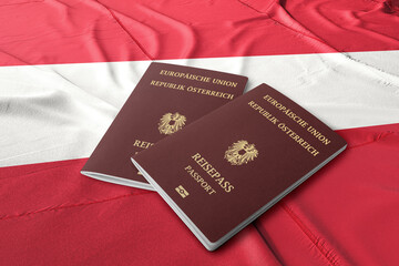 austria passport on its flag, top shot, the passport is the citizenship of citizens
 - obrazy, fototapety, plakaty