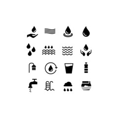 Vector water icons set on white background. Black. Vector illustration