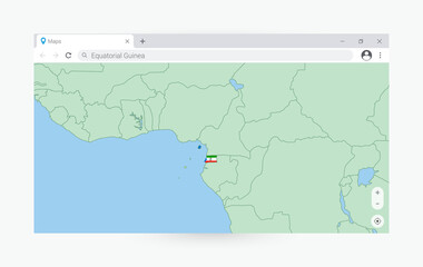 Browser window with map of Equatorial Guinea, searching  Equatorial Guinea in internet.