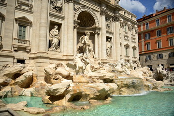 Fototapeta na wymiar ITALY- Rome, the Trevi Fountain represents Ocean on a chariot pulled by sea horses and tritons. ... The sculptor Nicola Salvi was chosen who began the work in 1732