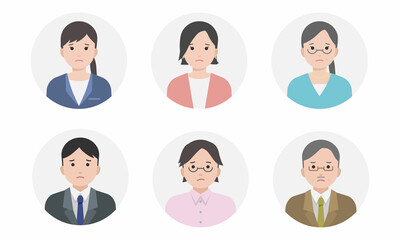 困った表情の男女のビジネスマンのアイコンセット