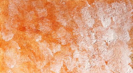Orange watercolor background with white shabby texture. Template for decorating designs and illustrations.