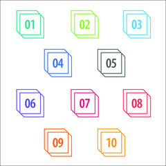 Colorful info-graphic numbers can be use to create presentation. Bullet points numbers one to ten. Colorful shape vector numbers.