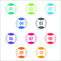 Colorful info-graphic numbers can be use to create presentation. Bullet points numbers one to ten. Colorful shape vector numbers.