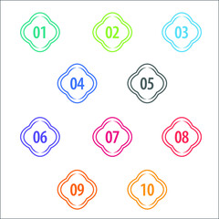 Colorful info-graphic numbers can be use to create presentation. Bullet points numbers one to ten. Colorful shape vector numbers.