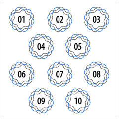 Colorful info-graphic numbers can be use to create presentation. Bullet points numbers one to ten. Colorful shape vector numbers.