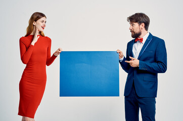 Cheerful Man and Woman mockup Poster Copy Space Studio