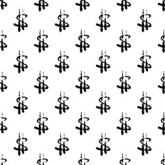 Black small ink outline dollar signs isolated on white background. Cute monochrome seamless pattern. Vector simple flat graphic hand drawn illustration. Texture.