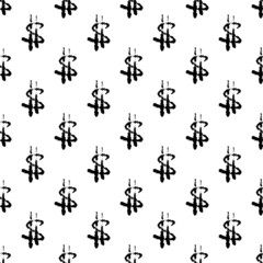 Black small ink outline dollar signs isolated on white background. Cute monochrome seamless pattern. Vector simple flat graphic hand drawn illustration. Texture.