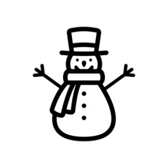 Snowman icon. Black contour linear silhouette. Front view. Vector simple flat graphic illustration. The isolated object on a white background. Isolate.