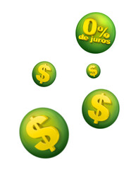 dollar sign money and 0% 3d green and yellow layout