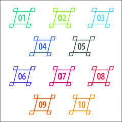 Colorful info-graphic numbers can be use to create presentation. Bullet points numbers one to ten. Colorful shape vector numbers.
