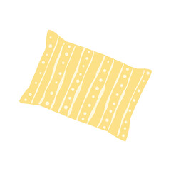 Children's pillow for sleeping in yellow with a pattern. Cartoon vector illustration on the theme of sleep. Drawn by hand. Isolated on white background, use for children's books, textiles.