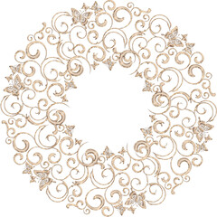 3D-image gold beige swirl rosette ornament with butterflies for ceiling decoration