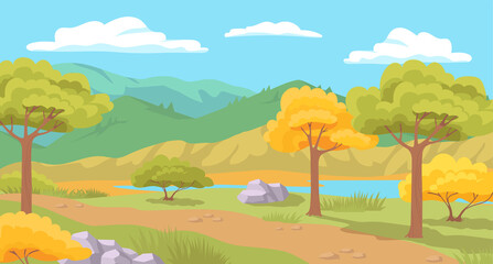 Colorful autumn nature landscape vector illustration