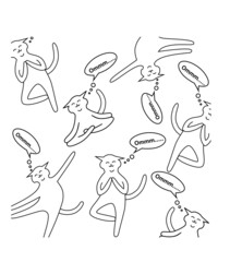 Vector image/illustration of the cats doing yoga in black and white shades.