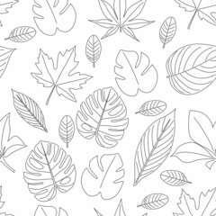 Leafs line icon pattern seamless background, wallpaper.