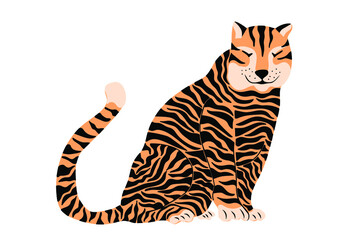 Fototapeta na wymiar Cute hand-drawn tiger isolated on white background. Symbol of 2022. Wild animal. Vector illustration.