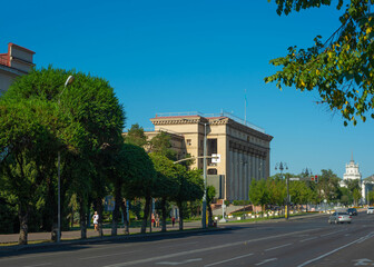 Fototapeta na wymiar Almaty city center Old square summer city landscape