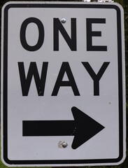 One Way Sign With Arrow on Road, Points to Direction
