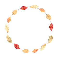 Watercolor autumn wreath of leaves. Circle fall frame. Perfect for the thanksgiving cards, invitation