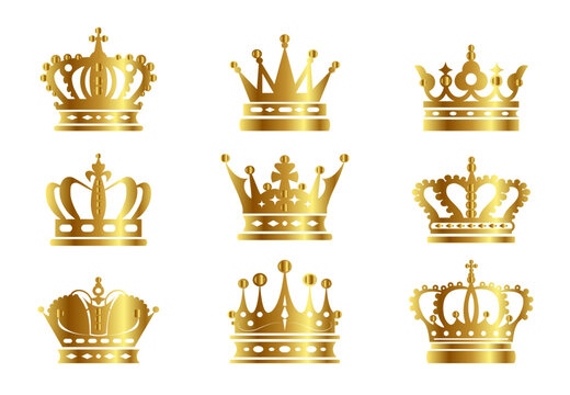 Gold crown vector icon set