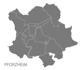 Modern City Map - Pforzheim city of Germany with districts grey DE