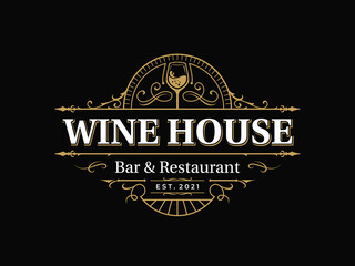 Bar and restaurant ornate vintage typography logo with decorative ornamental flourish frame - obrazy, fototapety, plakaty