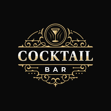 Cocktail bar and restaurant vintage royal luxury decorative ornamental typography logo design