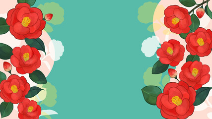 Vector background illustration with red Japanese camellia flowers - obrazy, fototapety, plakaty
