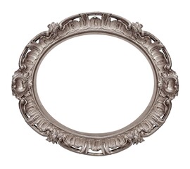 Silver oval frame for paintings, mirrors or photo isolated on white background