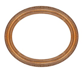 Golden oval frame for paintings, mirrors or photo isolated on white background