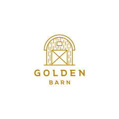 golden barn line art logo design vector