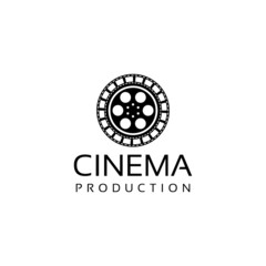 cinema movie film logo design with old film cartridge and filmstrip