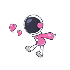 Cute Astronaut Kissing Heart Love Chibi Cartoon Vector Icon Illustration. Isolated Premium Vector. Flat Cartoon Style or Shirt Screen Printing, Web Landing Page, Banner, Flyer, Sticker, Card