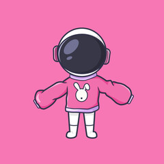 Cute Chibi Astronaut Cartoon Vector Icon Illustration wearing a hoodie and Sweater for Science Technology Icon Flyer, Sticker, Card. Flat Cartoon Style