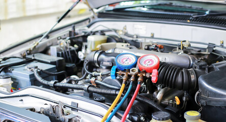 Car air conditioner check service, leak detection, fill refrigerant.Device and meter liquid cooling...
