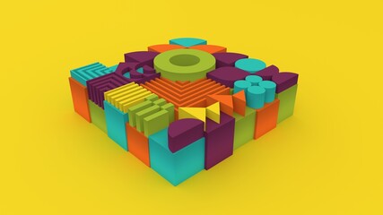 Obraz premium 3d shapes on yellow background. Abstract architectural shapes.