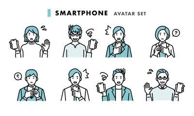 スマートフォンを持つ男女　アバターセット　トラブル