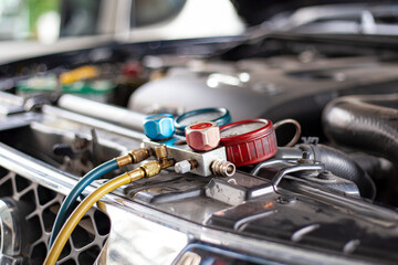Car air conditioner check service, leak detection, fill refrigerant.Device and meter liquid cooling...