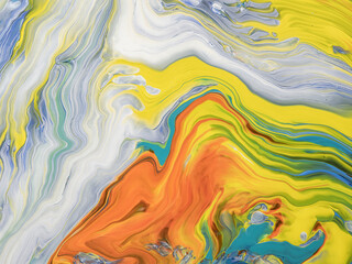 Abstract image of various colors of acrylic paint mixed together using a paint pouring  technique